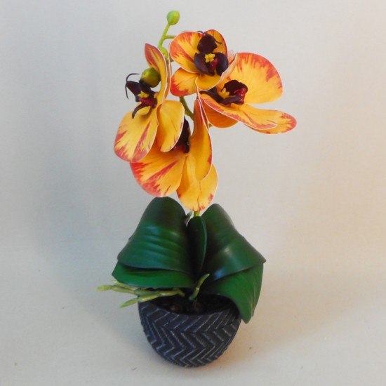 Mini Artificial Orchid Plant in Ceramic Pot Yellow Orange 28cm